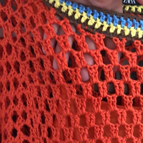 Zara Orange crochet mod looking dress. L - Picture 3 of 6
